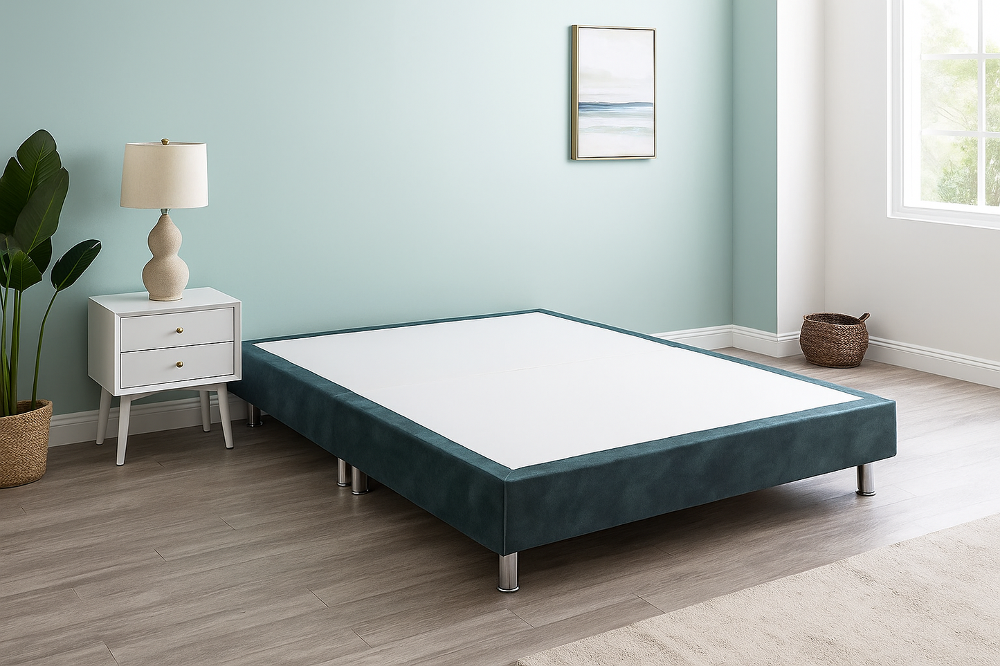 Low Divan Bed Base On Chrome Metal Legs